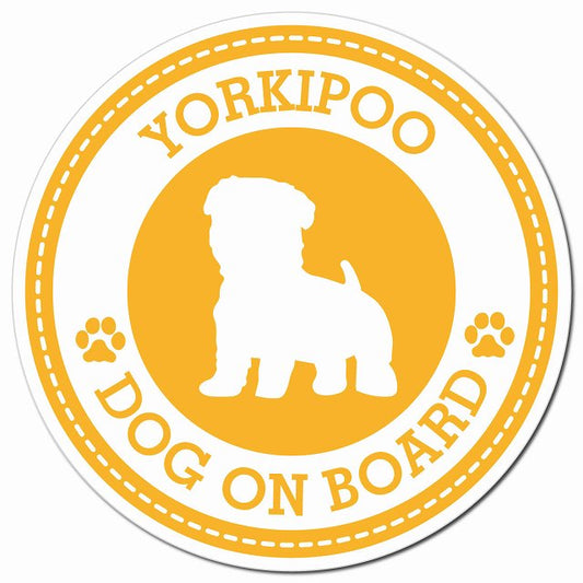 YORKIPOO ヨープー イエロー 肉球 Dog on board マグネット 車用 直径13cm 丸型 カーマグネット