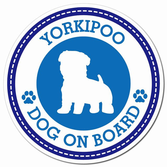 YORKIPOO ヨープー ブルー 肉球 Dog on board マグネット 車用 直径13cm 丸型 カーマグネット
