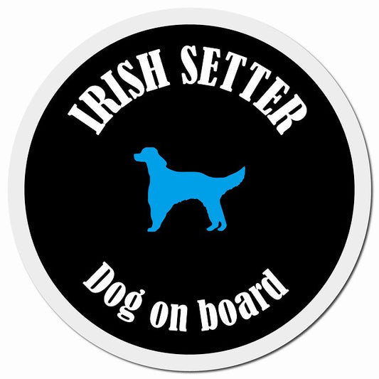 カラフル Dog on board アイリッシュセター ブラック&ホワイト マグネット 車用 直径13cm 丸型 カーマグネット