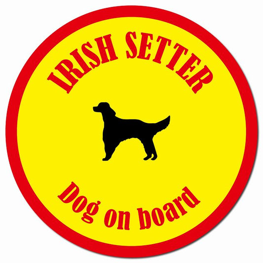カラフル Dog on board アイリッシュセター イエロー&レッド マグネット 車用 直径13cm 丸型 カーマグネット