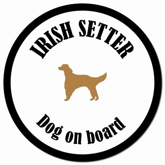 カラフル Dog on board アイリッシュセター ホワイト&ブラック マグネット 車用 直径13cm 丸型 カーマグネット