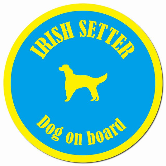 カラフル Dog on board アイリッシュセター ブルー&イエロー マグネット 車用 直径13cm 丸型 カーマグネット