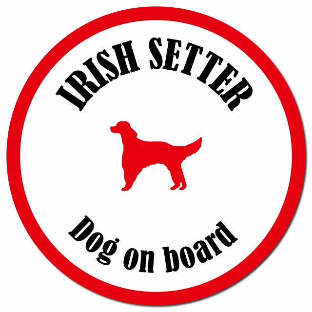 カラフル Dog on board アイリッシュセター ホワイト&レッド マグネット 車用 直径13cm 丸型 カーマグネット