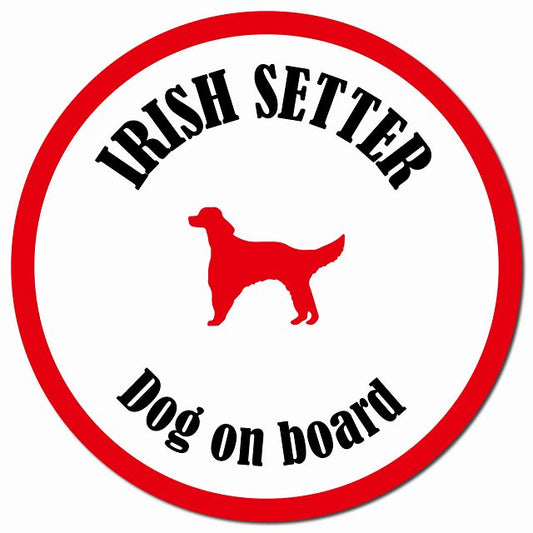 カラフル Dog on board アイリッシュセター ホワイト&レッド マグネット 車用 直径13cm 丸型 カーマグネット