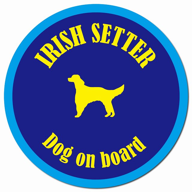 カラフル Dog on board アイリッシュセター ネイビー&ブルー マグネット 車用 直径13cm 丸型 カーマグネット
