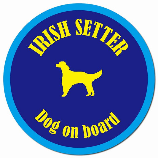 カラフル Dog on board アイリッシュセター ネイビー&ブルー マグネット 車用 直径13cm 丸型 カーマグネット