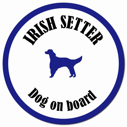 カラフル Dog on board アイリッシュセター ホワイト&ネイビー マグネット 車用 直径13cm 丸型 カーマグネット