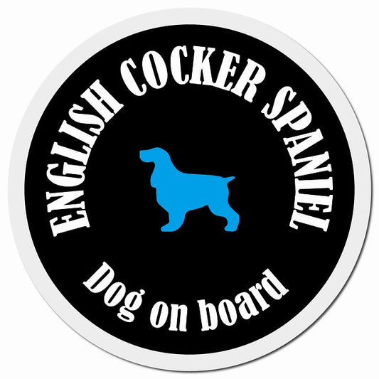 カラフル Dog on board イングリッシュコッカースパニエル ブラック&ホワイト マグネット 車用 直径13cm 丸型 カーマグネット