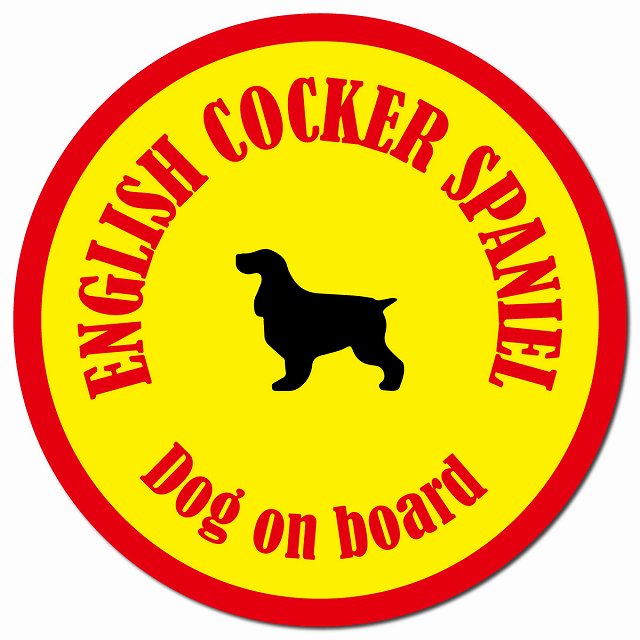 カラフル Dog on board イングリッシュコッカースパニエル イエロー&レッド マグネット 車用 直径13cm 丸型 カーマグネット