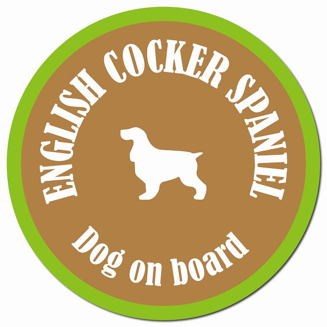 カラフル Dog on board イングリッシュコッカースパニエル ブラウン&グリーン マグネット 車用 直径13cm 丸型 カーマグネット