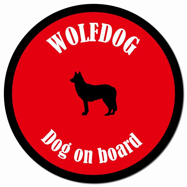 カラフル Dog on board ウルフドッグ レッド＆ブラック マグネット 車用 直径13cm 丸型 カーマグネット