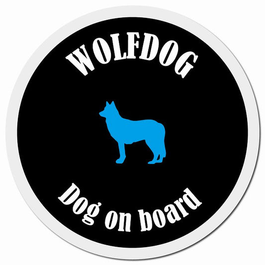 カラフル Dog on board ウルフドッグ ブラック&ホワイト マグネット 車用 直径13cm 丸型 カーマグネット
