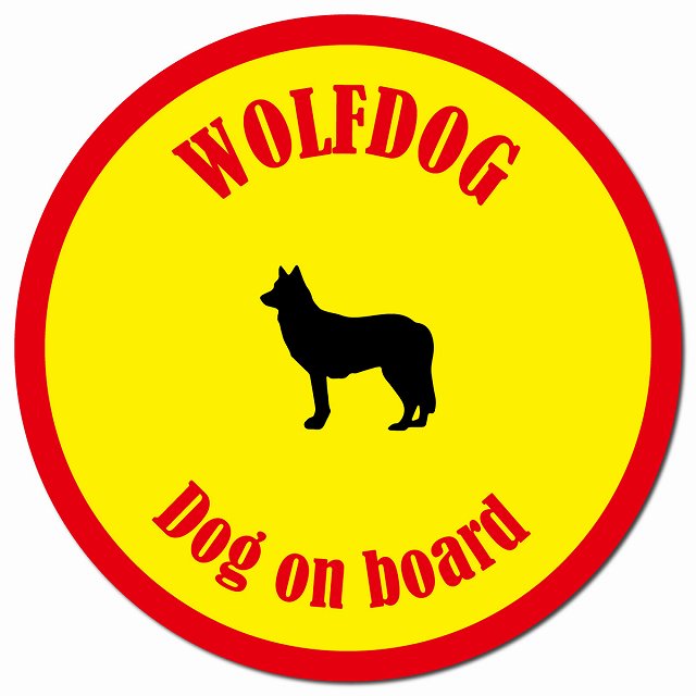 カラフル Dog on board ウルフドッグ イエロー&レッド マグネット 車用 直径13cm 丸型 カーマグネット