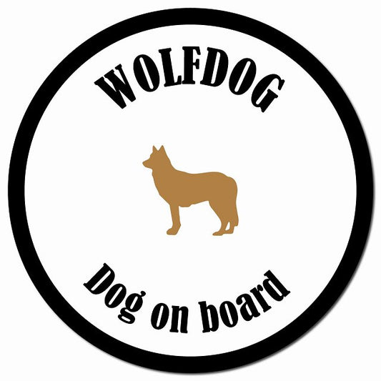 カラフル Dog on board ウルフドッグ ホワイト&ブラック マグネット 車用 直径13cm 丸型 カーマグネット