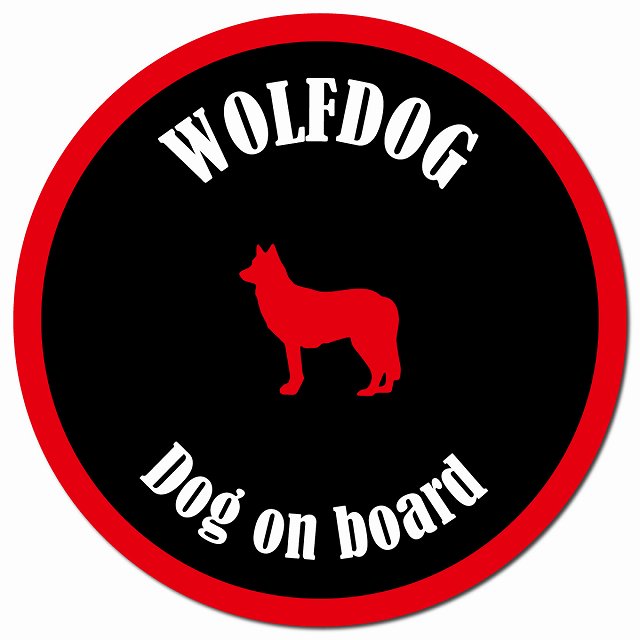 カラフル Dog on board ウルフドッグ ブラック&レッド マグネット 車用 直径13cm 丸型 カーマグネット