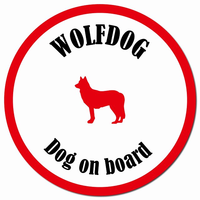 カラフル Dog on board ウルフドッグ ホワイト&レッド マグネット 車用 直径13cm 丸型 カーマグネット