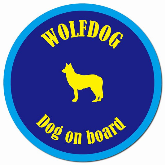 カラフル Dog on board ウルフドッグ ネイビー&ブルー マグネット 車用 直径13cm 丸型 カーマグネット