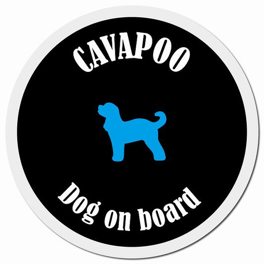 カラフル Dog on board キャバプー ブラック&ホワイト マグネット 車用 直径13cm 丸型 カーマグネット