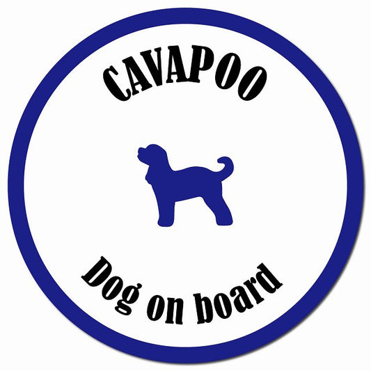 カラフル Dog on board キャバプー ホワイト&ネイビー マグネット 車用 直径13cm 丸型 カーマグネット
