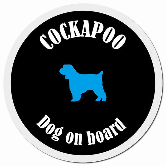 カラフル Dog on board コッカプー ブラック&ホワイト マグネット 車用 直径13cm 丸型 カーマグネット