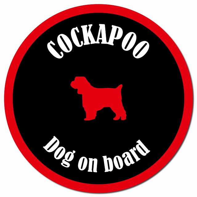 カラフル Dog on board コッカプー ブラック&レッド マグネット 車用 直径13cm 丸型 カーマグネット
