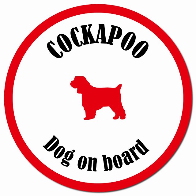 カラフル Dog on board コッカプー ホワイト&レッド マグネット 車用 直径13cm 丸型 カーマグネット