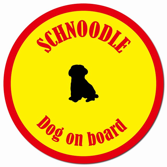 カラフル Dog on board シュナプー イエロー&レッド マグネット 車用 直径13cm 丸型 カーマグネット