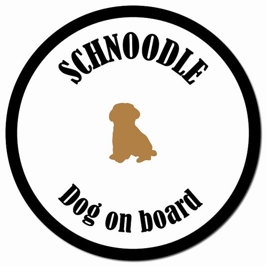 カラフル Dog on board シュナプー ホワイト&ブラック マグネット 車用 直径13cm 丸型 カーマグネット
