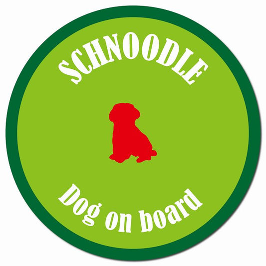 カラフル Dog on board シュナプー ライトグリーン&グリーン マグネット 車用 直径13cm 丸型 カーマグネット