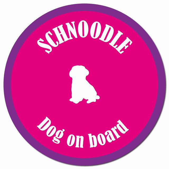 カラフル Dog on board シュナプー ピンク&パープル マグネット 車用 直径13cm 丸型 カーマグネット