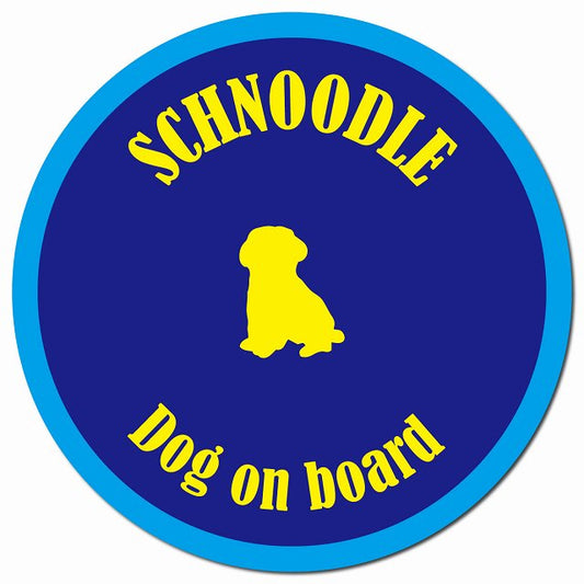 カラフル Dog on board シュナプー ネイビー&ブルー マグネット 車用 直径13cm 丸型 カーマグネット