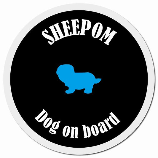 カラフル Dog on board シーポメ ブラック&ホワイト マグネット 車用 直径13cm 丸型 カーマグネット