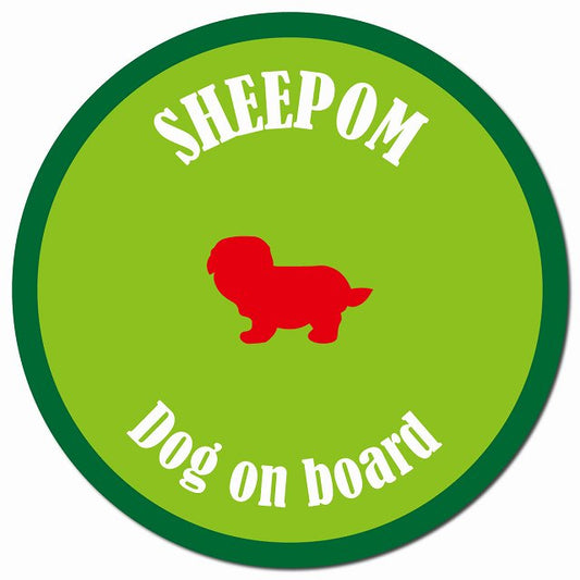 カラフル Dog on board シーポメ ライトグリーン&グリーン マグネット 車用 直径13cm 丸型 カーマグネット