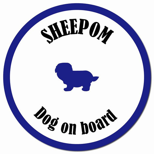 カラフル Dog on board シーポメ ホワイト&ネイビー マグネット 車用 直径13cm 丸型 カーマグネット