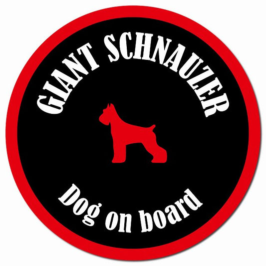 カラフル Dog on board ジャイアントシュナウザー ブラック&レッド マグネット 車用 直径13cm 丸型 カーマグネット