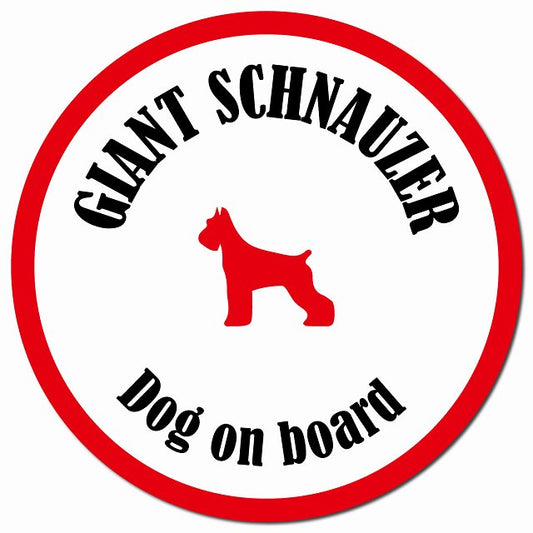 カラフル Dog on board ジャイアントシュナウザー ホワイト&レッド マグネット 車用 直径13cm 丸型 カーマグネット