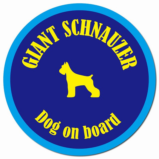 カラフル Dog on board ジャイアントシュナウザー ネイビー&ブルー マグネット 車用 直径13cm 丸型 カーマグネット