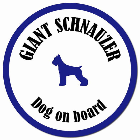 カラフル Dog on board ジャイアントシュナウザー ホワイト&ネイビー マグネット 車用 直径13cm 丸型 カーマグネット