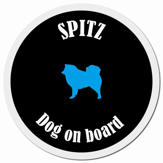 カラフル Dog on board スピッツ ブラック&ホワイト マグネット 車用 直径13cm 丸型 カーマグネット