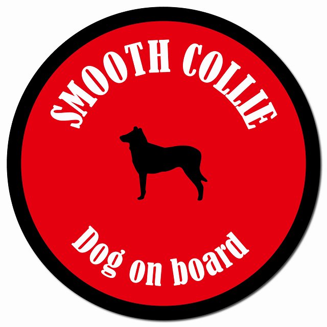 カラフル Dog on board スムースコリー レッド＆ブラック マグネット 車用 直径13cm 丸型 カーマグネット