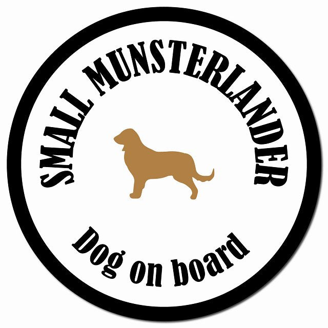 カラフル Dog on board スモールミュンスターレンダー ホワイト&ブラック マグネット 車用 直径13cm 丸型 カーマグネット