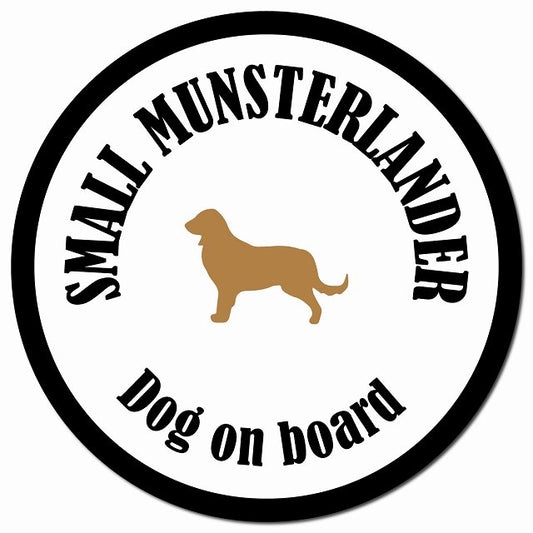 カラフル Dog on board スモールミュンスターレンダー ホワイト&ブラック マグネット 車用 直径13cm 丸型 カーマグネット