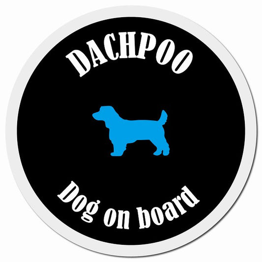 カラフル Dog on board ダップー ブラック&ホワイト マグネット 車用 直径13cm 丸型 カーマグネット