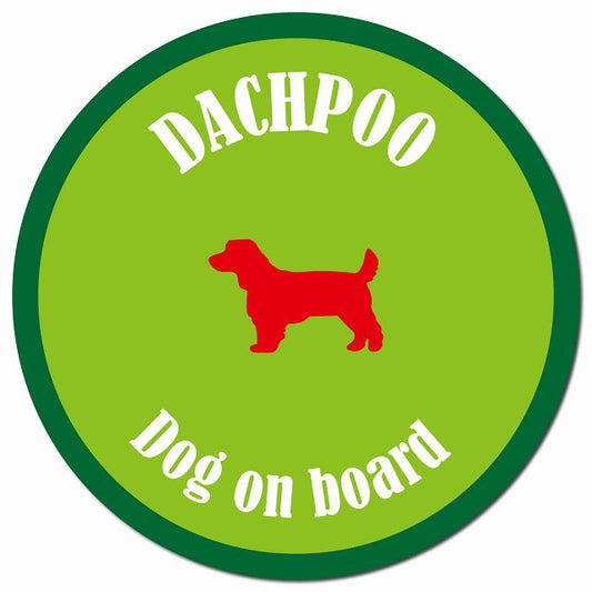 カラフル Dog on board ダップー ライトグリーン&グリーン マグネット 車用 直径13cm 丸型 カーマグネット