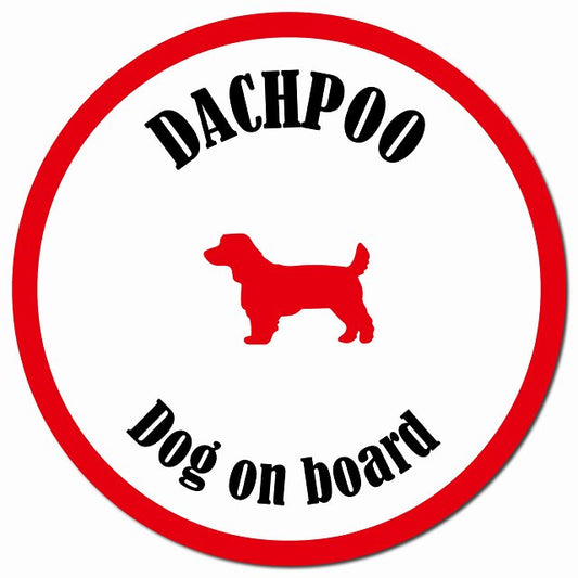 カラフル Dog on board ダップー ホワイト&レッド マグネット 車用 直径13cm 丸型 カーマグネット