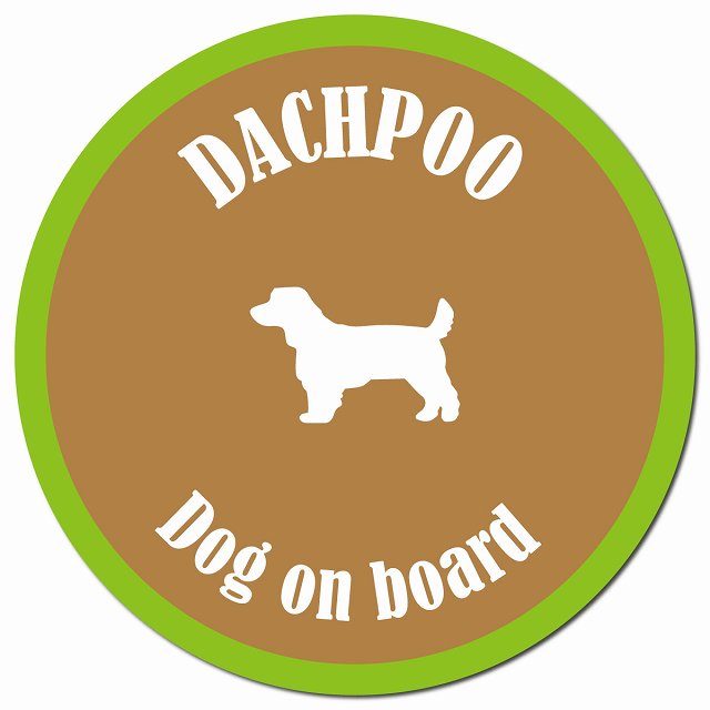 カラフル Dog on board ダップー ブラウン&グリーン マグネット 車用 直径13cm 丸型 カーマグネット