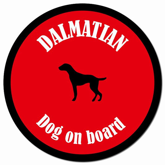 カラフル Dog on board ダルメシアン レッド＆ブラック マグネット 車用 直径13cm 丸型 カーマグネット