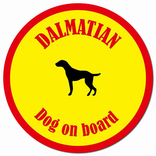 カラフル Dog on board ダルメシアン イエロー&レッド マグネット 車用 直径13cm 丸型 カーマグネット