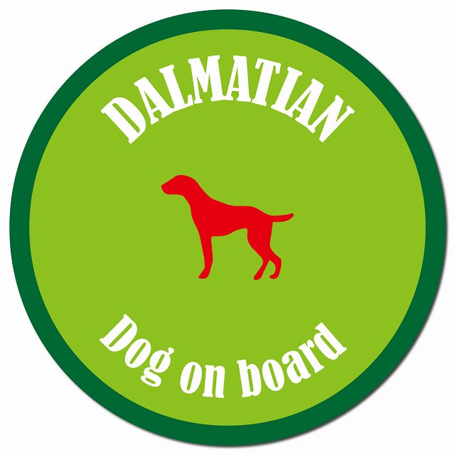 カラフル Dog on board ダルメシアン ライトグリーン&グリーン マグネット 車用 直径13cm 丸型 カーマグネット