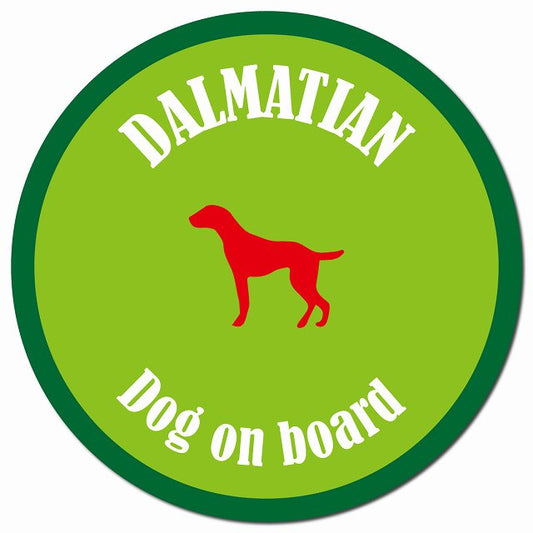 カラフル Dog on board ダルメシアン ライトグリーン&グリーン マグネット 車用 直径13cm 丸型 カーマグネット